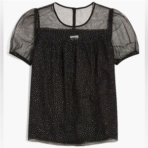 J. Crew Factory Black Sheer Sparkly Gold Metallic Dot Blouse